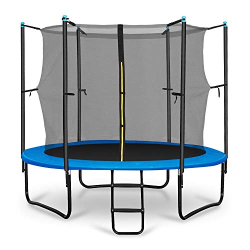 Klarfit Rocketboy 250 Cama elástica trampolin con Red de Seguridad (Superficie Base 250 cm diametro, sujecion 3 Patas Doble, Varillas de sujecion Acolchadas, Lona Resistente a los Rayos UV, Protector