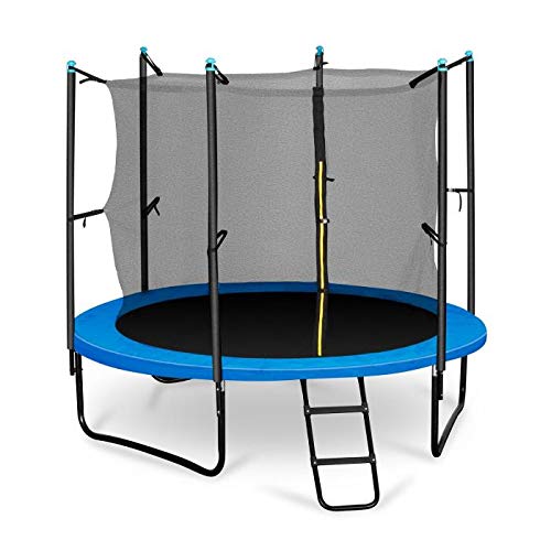 Klarfit Rocketboy 250 Cama elástica trampolin con Red de Seguridad (Superficie Base 250 cm diametro, sujecion 3 Patas Doble, Varillas de sujecion Acolchadas, Lona Resistente a los Rayos UV, Protector