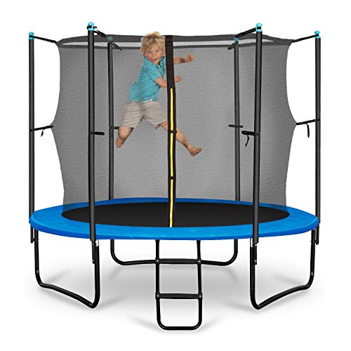 Klarfit Rocketboy 250 Cama elástica trampolin con Red de Seguridad (Superficie Base 250 cm diametro, sujecion 3 Patas Doble, Varillas de sujecion Acolchadas, Lona Resistente a los Rayos UV, Protector