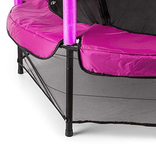 Klarfit Rocketkid - Cama eslástica, Cama elástica Infantil, A Partir de 3 años, 140 cm, Red de Seguridad, Suspensión de Cuerda elástica, Carga máx. 50 kg, Borde Acolchado, Rosa