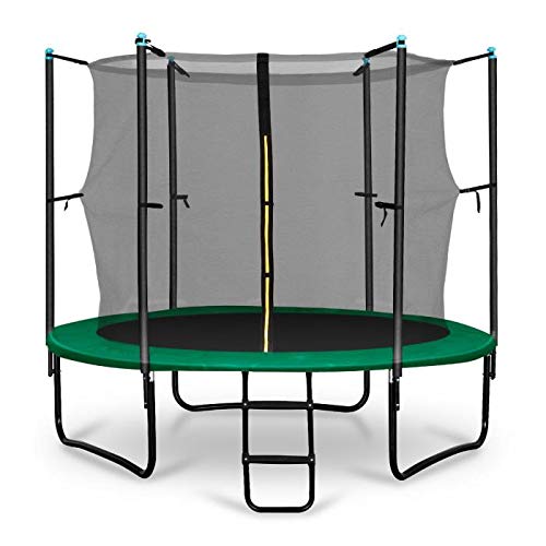Klarfit Rocketstart 250 Cama elástica trampolin con Red de Seguridad (Superficie Base 250 cm diametro, sujecion 3 Patas Doble, Varillas de sujecion Acolchadas, Lona Resistente a los Rayos UV, Protect