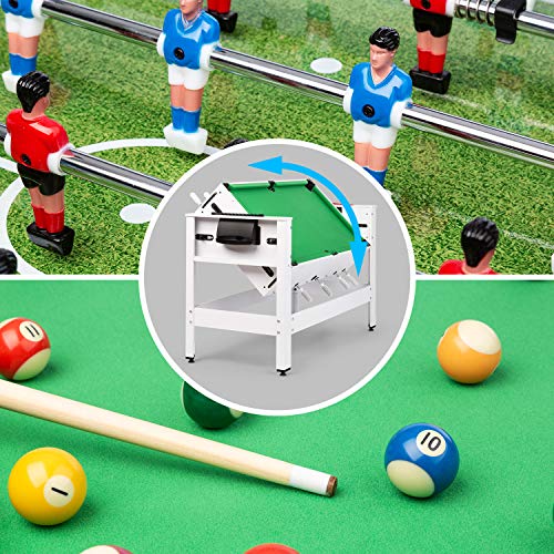 Klarfit Spin 2 en 1 mesa de juegos con billar y furbolín, mesa de billar de 105 x 58 cm / revestimiento en verde, futbolín, incluye accesorios de juego, mesa giratoria para cambiar de juego, blanco