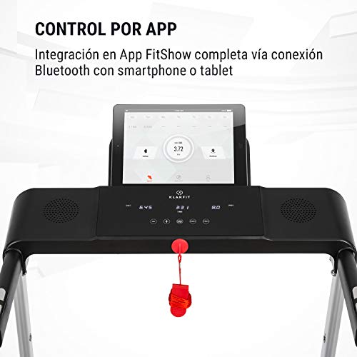 Klarfit Treado Active - Cinta de Correr Plegable, 1,1 PS de Potencia, Entrenamiento Cardio, Velocidad Regulable de 10 km/h, 3 programas de Entrenamiento, Sistema AudioConnect, Altavoces, Negro