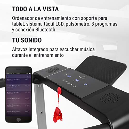 Klarfit Treado Active - Cinta de Correr Plegable, 1,1 PS de Potencia, Entrenamiento Cardio, Velocidad Regulable de 10 km/h, 3 programas de Entrenamiento, Sistema AudioConnect, Altavoces, Negro Klarfit Treado Active - Cinta de Correr Plegable, 1,1 PS de Potencia, Entrenamiento Cardio, Velocidad Regulable de 10 km/h, 3 programas de Entrenamiento, Sistema AudioConnect, Altavoces, Negro