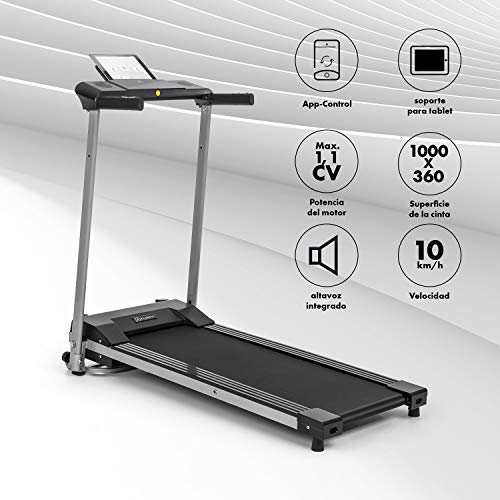 Klarfit Treado Active - Cinta de Correr Plegable, 1,1 PS de Potencia, Entrenamiento Cardio, Velocidad Regulable de 10 km/h, 3 programas de Entrenamiento, Sistema AudioConnect, Altavoces, Negro Klarfit Treado Active - Cinta de Correr Plegable, 1,1 PS de Potencia, Entrenamiento Cardio, Velocidad Regulable de 10 km/h, 3 programas de Entrenamiento, Sistema AudioConnect, Altavoces, Negro