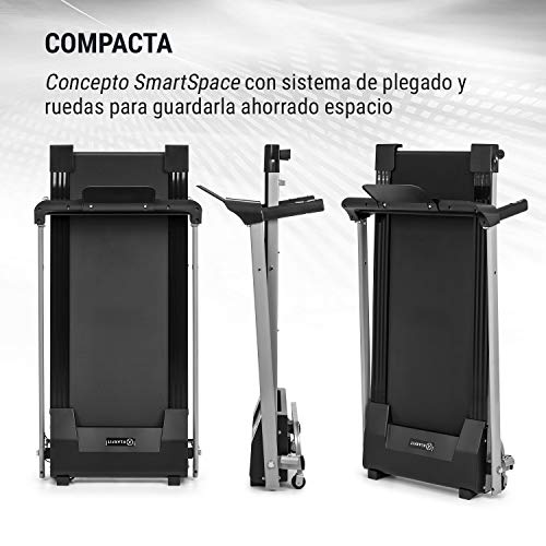 Klarfit Treado Active - Cinta de Correr Plegable, 1,1 PS de Potencia, Entrenamiento Cardio, Velocidad Regulable de 10 km/h, 3 programas de Entrenamiento, Sistema AudioConnect, Altavoces, Negro