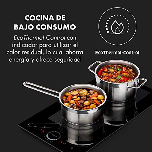 Klarstein Delicatessa Slim Domino – placa de inducción, zona flexible, autárquico, encastrable, reconocimiento de ollas, programable, táctil, vitrocerámica, 3500 W de potencia, 2 zonas, negro