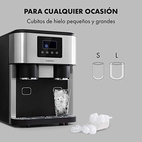 Klarstein Eiszeit Crush - Máquina de hielos 3 en 1, Cubitos, Hielo picado, Agua helada, 2 tamaños de cubitos, 15-18 kg/24h, Pantalla LCD, Depósito de 1,8 L, Volumen para 600 g de hielo, Gris oscuro