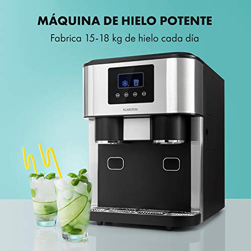 Klarstein Eiszeit Crush - Máquina de hielos 3 en 1, Cubitos, Hielo picado, Agua helada, 2 tamaños de cubitos, 15-18 kg/24h, Pantalla LCD, Depósito de 1,8 L, Volumen para 600 g de hielo, Gris oscuro