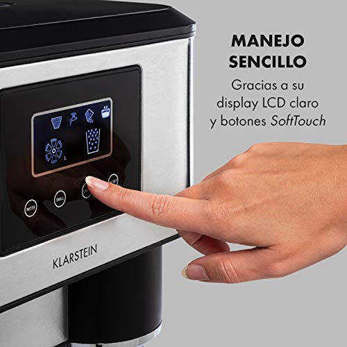 Klarstein Eiszeit Crush - Máquina de hielos 3 en 1, Cubitos, Hielo picado, Agua helada, 2 tamaños de cubitos, 15-18 kg/24h, Pantalla LCD, Depósito de 1,8 L, Volumen para 600 g de hielo, Gris oscuro