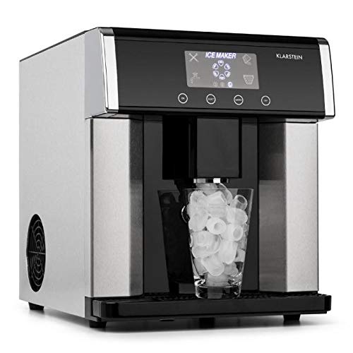 Klarstein Eiszeit - Máquina de cubitos de hielo, 3 tamaños, 10-15 kg/24h, Display LCD, Depósito de agua 3 L, Capacidad de hielo 600 g, Alarma, Carcasa acero inoxidable, Plateado