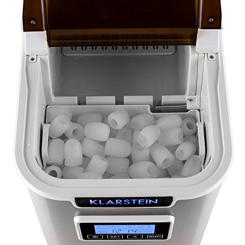 Klarstein Icemeister - Máquina de hacer hielo, Fabricadora de cubitos, 12 kg / 24 h, 150 W, 3 tamaños, Preparación en 10-15 min, Tanque de 1,1 L, Temporizador, Iluminación LED, Blanco