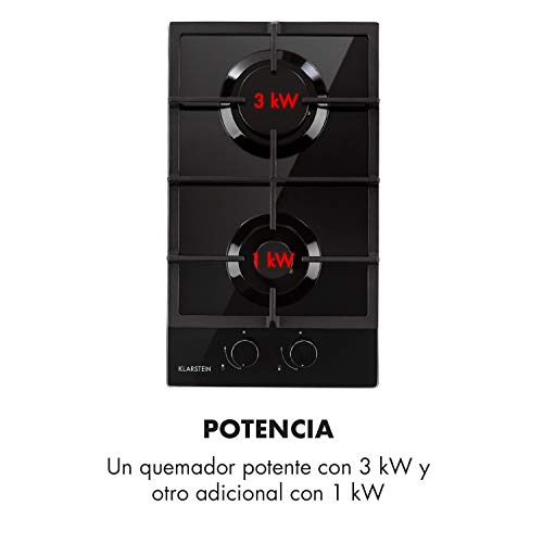 Klarstein Ignito Domino Placa de cocina - 2 fogones, Autárquico, 30 cm, Para montar, Quemador Sabaf, Gas natural/propano, Válvula de seguridad, Apagado automático, Vitrocerámica, Negro Klarstein Ignito Domino Placa de cocina - 2 fogones, Autárquico, 30 cm, Para montar, Quemador Sabaf, Gas natural/propano, Válvula de seguridad, Apagado automático, Vitrocerámica, Negro