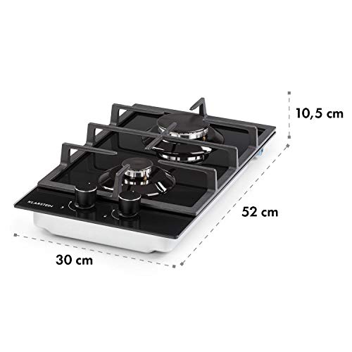 Klarstein Ignito Domino Placa de cocina - 2 fogones, Autárquico, 30 cm, Para montar, Quemador Sabaf, Gas natural/propano, Válvula de seguridad, Apagado automático, Vitrocerámica, Negro