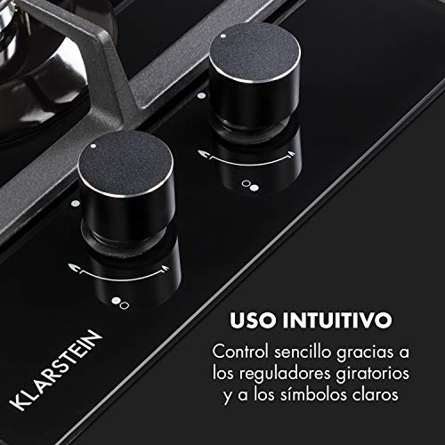 Klarstein Ignito Domino Placa de cocina - 2 fogones, Autárquico, 30 cm, Para montar, Quemador Sabaf, Gas natural/propano, Válvula de seguridad, Apagado automático, Vitrocerámica, Negro