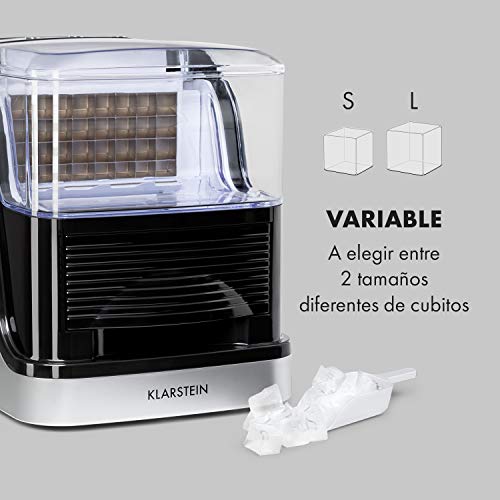 Klarstein Kristall XL máquina de hielo - hielo transparente, máquina de cubitos, cubitos de dos tamaños distintos, depósito de 2,5 litros, extraíble, recipiente de 600 gramos, plata-negro Klarstein Kristall XL máquina de hielo - hielo transparente, máquina de cubitos, cubitos de dos tamaños distintos, depósito de 2,5 litros, extraíble, recipiente de 600 gramos, plata-negro
