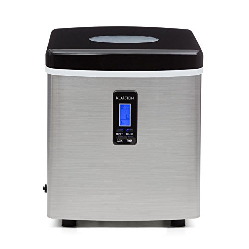 Klarstein Mr. Frost - Máquina de hacer hielo, Tanque de agua 3,3 L, Capacidad de 15 kg, 150 W, 3 tamaños, Preparación en 6-13 min. Aprox, Temporizador, Pantalla LCD, Indicador nivel agua, Negro