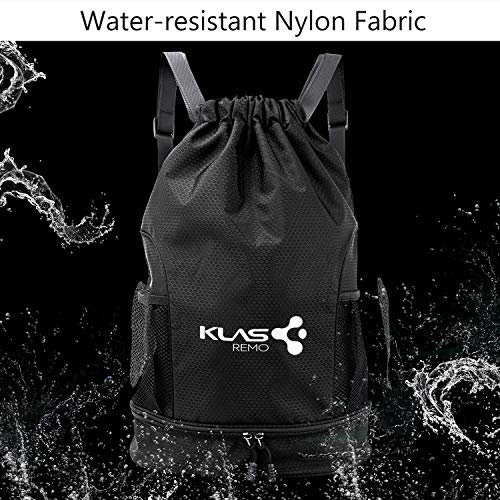 KLAS REMO Mochila Deportiva,Mochila de Deporte Mochila de Gimnasia Mochila de Cuerda Unisex para Playa Gimnasio Viaje Escuela Acampada -Negro