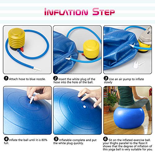 KLAS REMO Pelota de Ejercicio Anti-explosión, Balón de Ejercicio 55cm Pelota de Pilates para Yoga, Equilibrio, Fitness, Embarazo，Entrenamiento con Bomba de Aire Bandas Elasticas Fitness- Azul