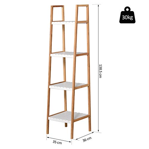 kleankin Estantería para Baño Almacenaje con 5 Niveles Estructura de Bambú y Estantes de Pino 35x36x138.5cm Blanco y Bambú Natural kleankin Estantería para Baño Almacenaje con 5 Niveles Estructura de Bambú y Estantes de Pino 35x36x138.5cm Blanco y Bambú Natural