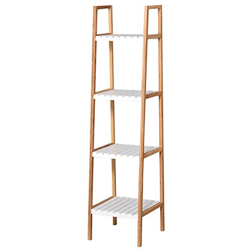 kleankin Estantería para Baño Almacenaje con 5 Niveles Estructura de Bambú y Estantes de Pino 35x36x138.5cm Blanco y Bambú Natural kleankin Estantería para Baño Almacenaje con 5 Niveles Estructura de Bambú y Estantes de Pino 35x36x138.5cm Blanco y Bambú Natural