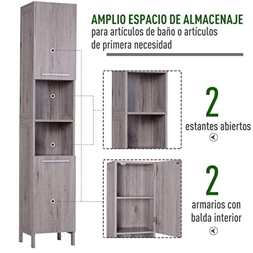 kleankin Mueble Auxiliar Armario Alto para Baño Gran Almacenamiento con Zonas Abiertas y Cerradas 30x32x172.5 cm