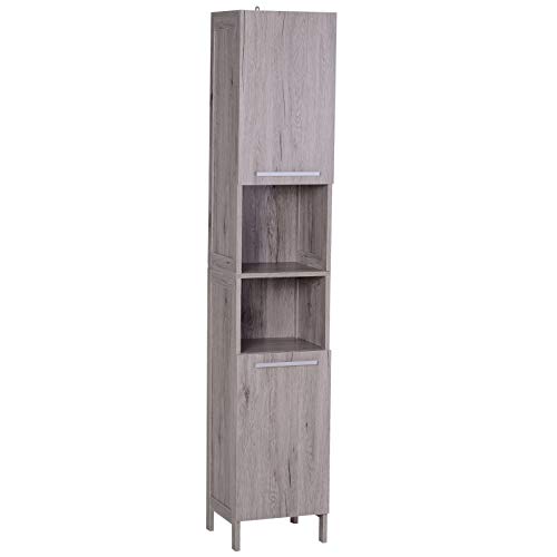 kleankin Mueble Auxiliar Armario Alto para Baño Gran Almacenamiento con Zonas Abiertas y Cerradas 30x32x172.5 cm