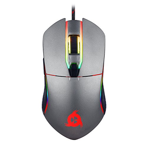 KLIM™ Aim - Ratón Gaming con Cable + Diseñado para Todos los Tamaños de Manos + Ratón Gamer RGB Personalizable, Programable, 500 a 7000 dpi + Agarre Ambidiestro + Compatible con PC y PS4 (Gris)