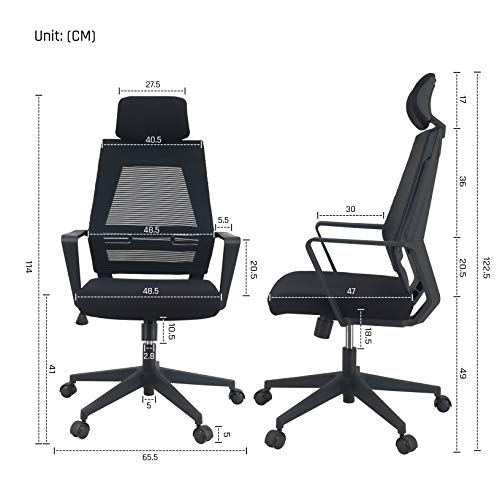 KLIM™ K300 Office Chair - Silla de Oficina ergonómica con reposacabezas + Cojín y Tela Suaves + hasta 135 kg + Silla de Escritorio con Ruedas para Oficina y casa + 5 años de garantía + Nueva 2020