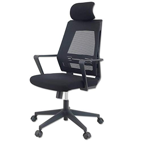 KLIM™ K300 Office Chair - Silla de Oficina ergonómica con reposacabezas + Cojín y Tela Suaves + hasta 135 kg + Silla de Escritorio con Ruedas para Oficina y casa + 5 años de garantía + Nueva 2020