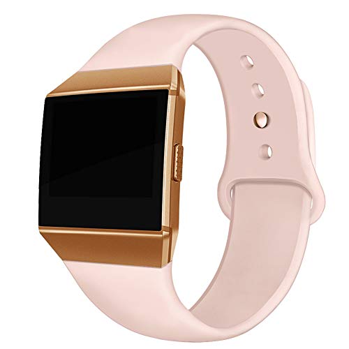 Kmasic Compatible Fitbit Ionic Correas, Correa Deportiva de Silicona Suave Reemplazo Transpirable Pulseras para Fitbit Ionic Smart Watch, Mujer Hombre, Pequeña, Rosa Arena con botón Dorado