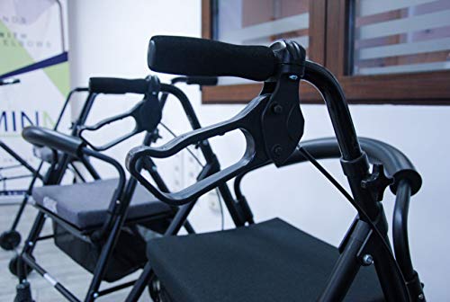 KMINA - Andadores ancianos plegable, Andadores adultos con asiento, Andadores ancianos 4 ruedas, COMFORT Negro Freno Maneta KMINA - Andadores ancianos plegable, Andadores adultos con asiento, Andadores ancianos 4 ruedas, COMFORT Negro Freno Maneta