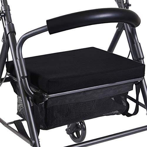 KMINA - Andadores ancianos plegable, Andadores adultos con asiento, Andadores ancianos 4 ruedas, COMFORT Negro Freno Maneta