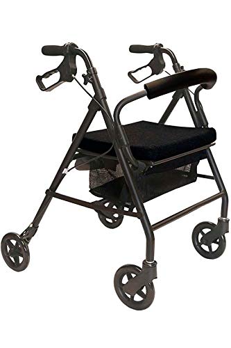 KMINA - Andadores ancianos plegable, Andadores adultos con asiento, Andadores ancianos 4 ruedas, COMFORT Negro Freno Maneta