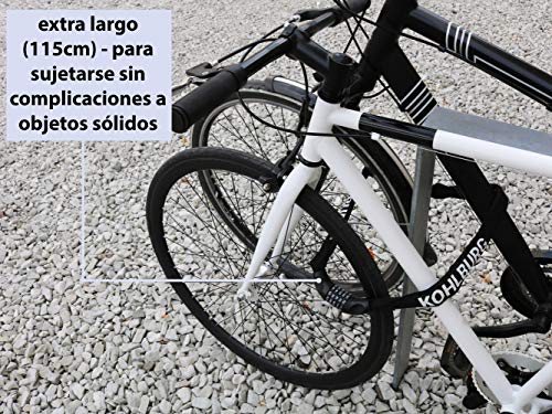 KOHLBURG candado de combinación Muy Largo 115 cm de Largo y 6 mm de Grosor con código numérico - candado de Cadena con combinación numérica - candado de Bicicleta Seguro