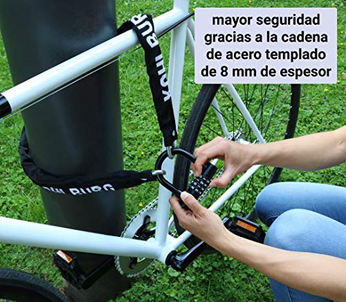 KOHLBURG candado de combinación Segura con Cadena Fuerte de 8mm - Cerrojo de Bicicleta Extra Largo de 110 cm con combinación de números - Cierre de Cadena para la Bicicleta