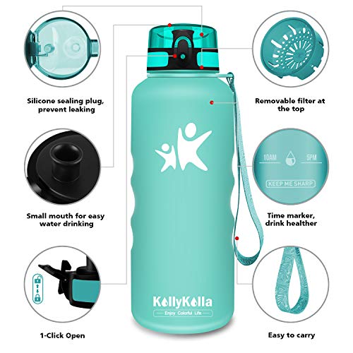 KollyKolla Botella Agua Sin BPA Deportes - 1.5L, Reutilizables Ecológica Tritan Plástico, Bebidas Botellas con Filtro & Marcador de Tiempo, para Cámping, Tapa Abatible de 1 Clic, Aguamarina Mate KollyKolla Botella Agua Sin BPA Deportes - 1.5L, Reutilizables Ecológica Tritan Plástico, Bebidas Botellas con Filtro & Marcador de Tiempo, para Cámping, Tapa Abatible de 1 Clic, Aguamarina Mate
