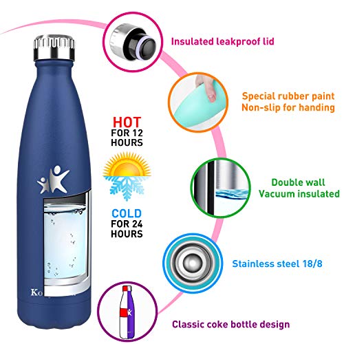 KollyKolla Botella de Agua Acero Inoxidable, Termo Sin BPA Ecológica, Botellas Termica Reutilizable Frascos Térmicos para Niños & Adultos, Deporte, Oficina, Yoga, Ciclismo, (500ml Azul Oscuro)