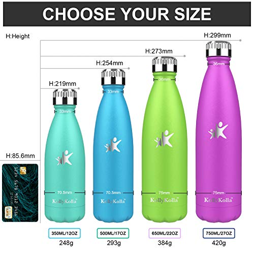 KollyKolla Botella de Agua Acero Inoxidable, Termo Sin BPA Ecológica, Botellas Termica Reutilizable Frascos Térmicos para Niños & Adultos, Deporte, Oficina, Yoga, Ciclismo, (500ml Azul Oscuro)