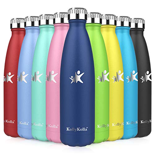 KollyKolla Botella de Agua Acero Inoxidable, Termo Sin BPA Ecológica, Botellas Termica Reutilizable Frascos Térmicos para Niños & Adultos, Deporte, Oficina, Yoga, Ciclismo, (500ml Azul Oscuro)