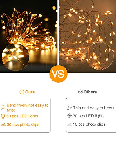 Kolpop Colgar Fotos de Luces, 5m 50 Led Clip Cadena de Luces LED 30 Pinzas Para Fotos Fotoclips Guirnalda de Luces Pinzas con Luz para Colgar Fotos Por decoración, Habitaciones, Bodas,Cumpleaños