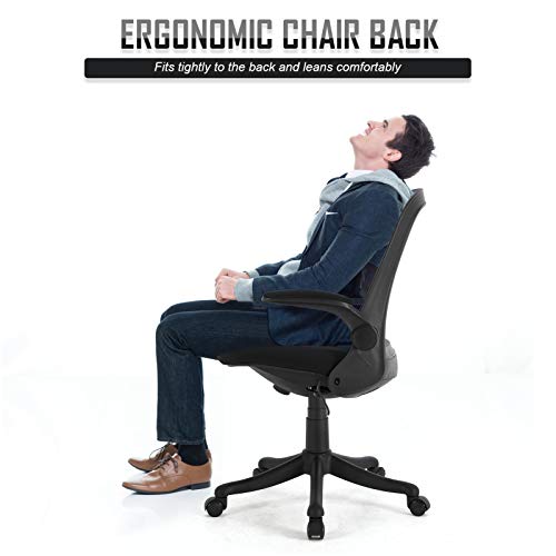 Komene Silla de Oficina Ergonómico, Silla de Escritorio de Malla con Respaldo en el Medio, Reposabrazos Abatible, Altura Ajustable, Cojín Grueso, Negro Komene Silla de Oficina Ergonómico, Silla de Escritorio de Malla con Respaldo en el Medio, Reposabrazos Abatible, Altura Ajustable, Cojín Grueso, Negro