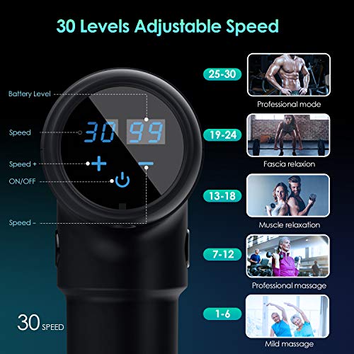konjac Pistola Masaje, Massage Gun Masajeador Muscular de Percusión de Tejido Profundo con 30 Niveles Ajustables, 12 Cabezas de Masaje para Relajación Recuperación Fatiga konjac Pistola Masaje, Massage Gun Masajeador Muscular de Percusión de Tejido Profundo con 30 Niveles Ajustables, 12 Cabezas de Masaje para Relajación Recuperación Fatiga