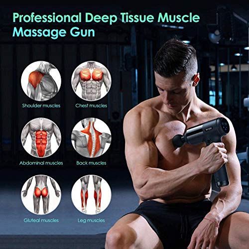 konjac Pistola Masaje, Massage Gun Masajeador Muscular de Percusión de Tejido Profundo con 30 Niveles Ajustables, 12 Cabezas de Masaje para Relajación Recuperación Fatiga konjac Pistola Masaje, Massage Gun Masajeador Muscular de Percusión de Tejido Profundo con 30 Niveles Ajustables, 12 Cabezas de Masaje para Relajación Recuperación Fatiga