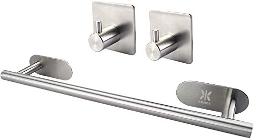 KONKY Toallero Baño Fuerte Adhesivo 40cm/15.75 Pulgadas, Toallero Barra Acero Inoxidable Sin Taladrar, Acabado Pulido Toalla Soporte Toalleros de aro para Baño con 2 Ganchos Adhesivos Perchas KONKY Toallero Baño Fuerte Adhesivo 40cm/15.75 Pulgadas, Toallero Barra Acero Inoxidable Sin Taladrar, Acabado Pulido Toalla Soporte Toalleros de aro para Baño con 2 Ganchos Adhesivos Perchas