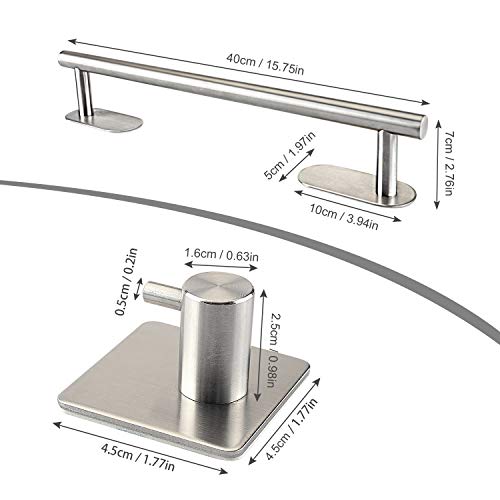 KONKY Toallero Baño Fuerte Adhesivo 40cm/15.75 Pulgadas, Toallero Barra Acero Inoxidable Sin Taladrar, Acabado Pulido Toalla Soporte Toalleros de aro para Baño con 2 Ganchos Adhesivos Perchas