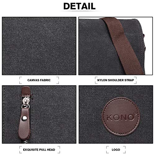 Kono Hombres Lona Bolso de Bandolera La Bolsa de Mensajero Bolsa de Lona Bolsa de Hombro 13 Pulgadas Bolsa de Ordenador (Negro)