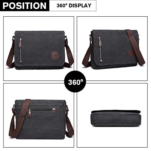 Kono Hombres Lona Bolso de Bandolera La Bolsa de Mensajero Bolsa de Lona Bolsa de Hombro 13 Pulgadas Bolsa de Ordenador (Negro)