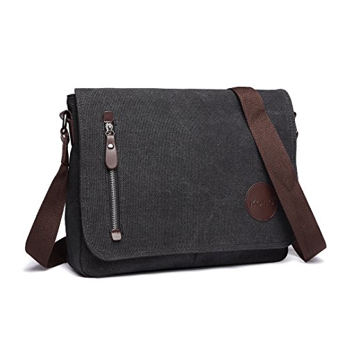 Kono Hombres Lona Bolso de Bandolera La Bolsa de Mensajero Bolsa de Lona Bolsa de Hombro 13 Pulgadas Bolsa de Ordenador (Negro)