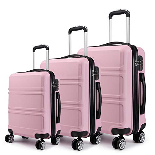 Kono Juego Set 3 Maletas Trolley Rígida ABS Equipajes de Viaje (55cm,66cm,74cm)-Rosa